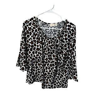 Michael Kors Leopard Animal Print 3/4 Quarter Bell Sleeve Shirt Size M no tag